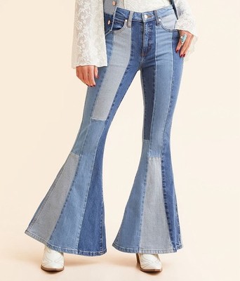 NWTS Wrangler X Lainey Wilson Denim Patchwork Wide Flare Bell Bottom Jeans 30x32