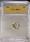 1944 US Mercury Dime 10c ICG MS63