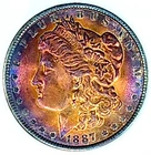 1887 Gem BU +++  Morgan Dollar Vivid Gorgeous Rainbow Toned