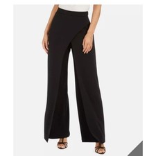 New NWT Adrianna Papell Knit Crepe Drape Front Pants Black US Size 16