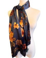Ralph Lauren Brown Blue Floral 100 Silk Oblong Scarf 70"