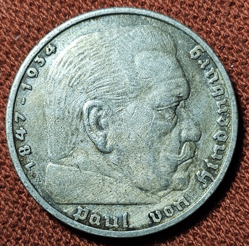 1935 A Germany 5 Marks 90% Silver Coin VF KM#86