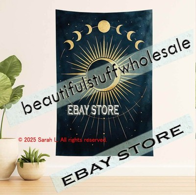 Cosmic eclipse tapestry sun moon celestial wall decor large 39X59 in