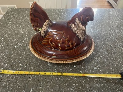 hull oven proof U.S.A vintage glass shaped like a chicken with brown