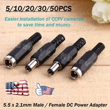 5/50PCS DC Supply Plug Connector 5.5*2.1mm Power Jack Socket Adapter Male Female