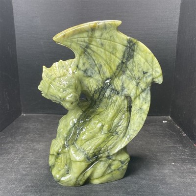 5.9LB 7.6'' Natural Xiuyan Jade Flying Dragon Crystal Quartz Carving Gift