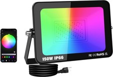1 x 150W LED Floodlights Outdoor, Smart RGB Flood Lights with Plug, APP Remot...
