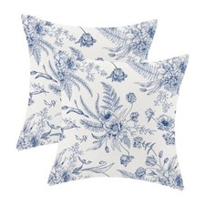 Spring Floral Leaves Pillow Covers 18 x 18 18" x 18" Pack of 2 Blue Flower