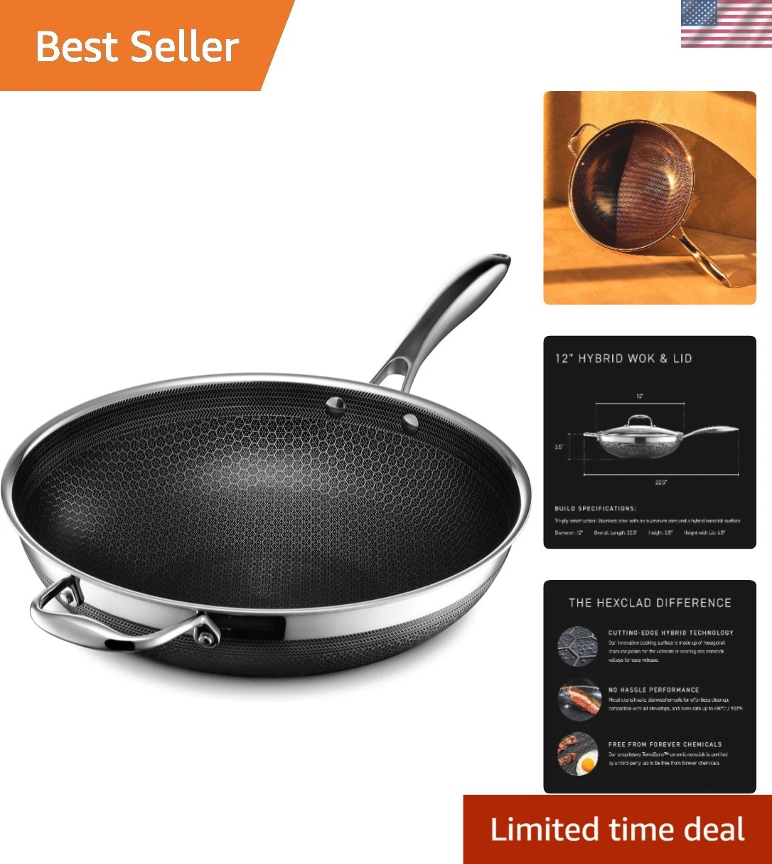 Hybrid Nonstick 12-Inch Wok, Stay-Cool Handle, Dishwasher-Friendly, Oven-Safe...
