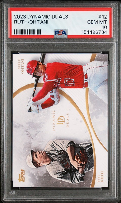 2023 TOPPS DYNAMIC DUALS #12 BABE RUTH/SHOHEI OHTANI PSA 10