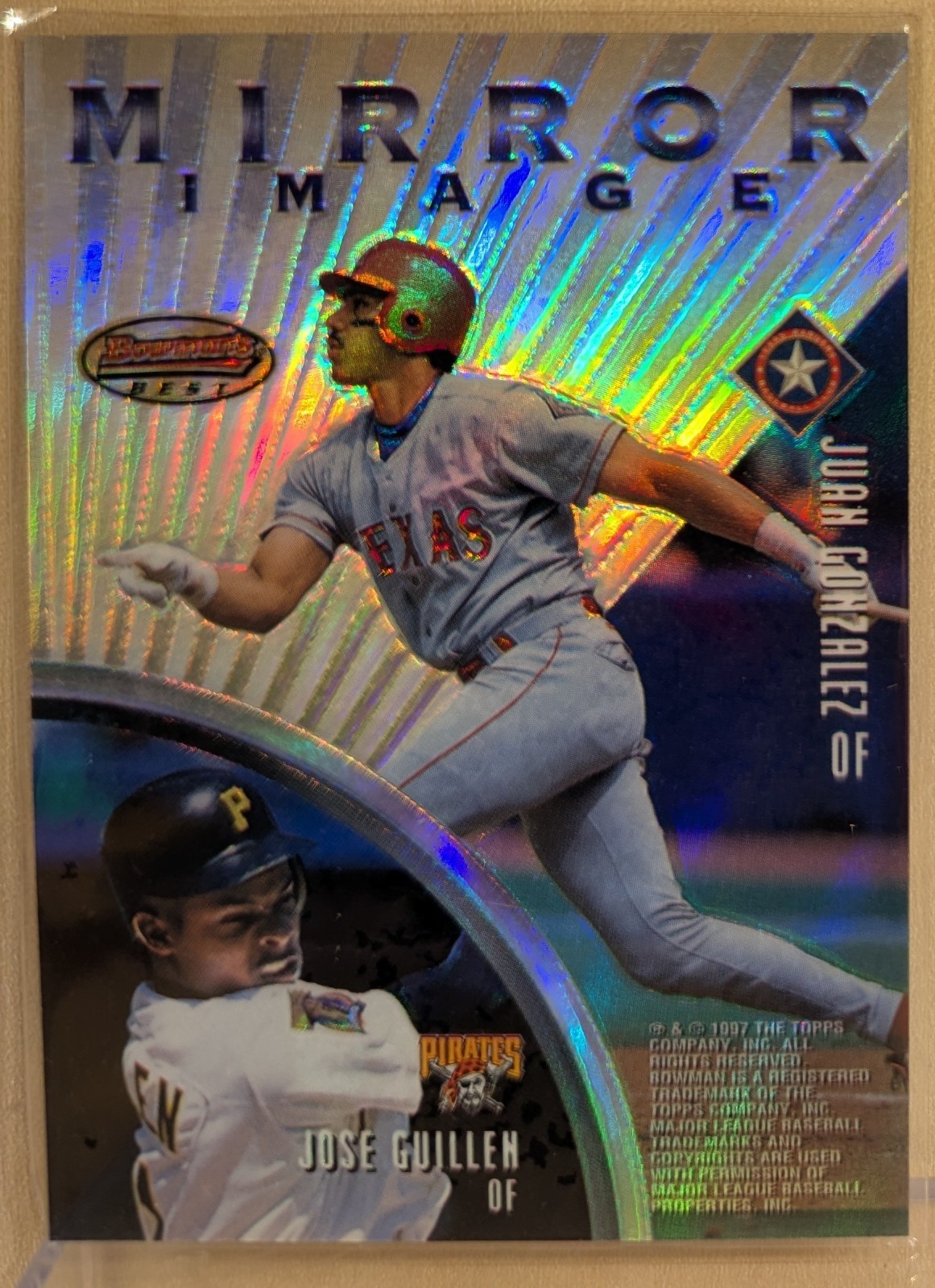 1997 Bowman's Best MIRROR IMAGE REFRACTOR #6 Juan Gonzalez Gary Sheffield RARE