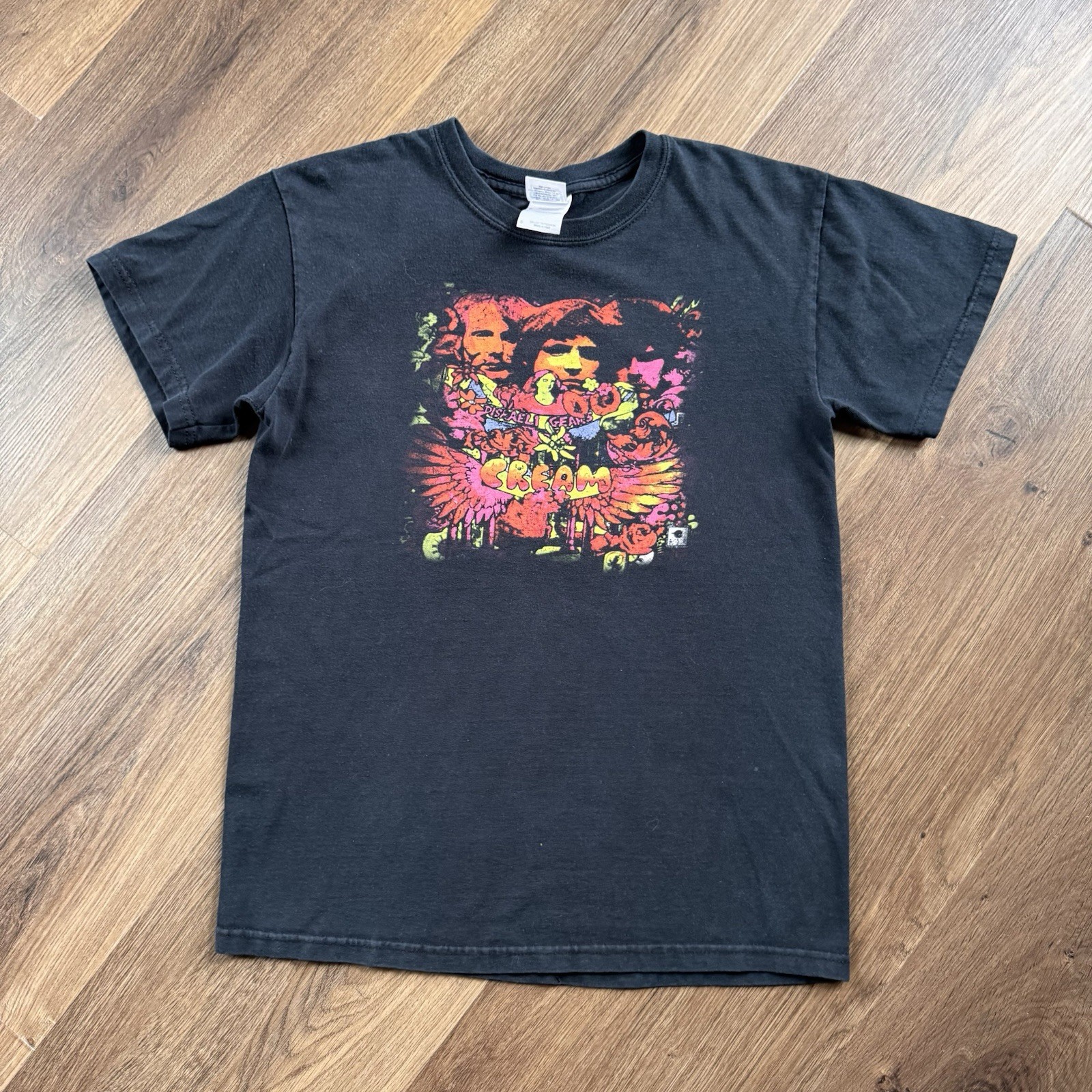 VTG 2000s Cream Women’s T-Shirt Black Band Tee Rare Multicolor Graphic Sz Small