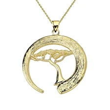 Gold Japanese Buddhist Zen Circle with Bonsai Tree Pendant (Yellow/Rose/White)