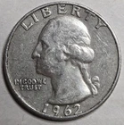 1962 D Mint Washington Quarter 90% Silver US Coin 0.18084 troy oz = 5.625 Gram
