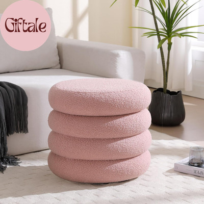 Sherpa Storage Ottoman, Foot Rest Stool Seat for Living Room, Pink Vanity Foot P