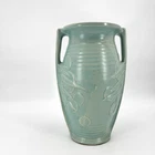 Vintage 1940s McCoy Sand Dollar 14" Vase Aqua Green Art Deco Stoneware