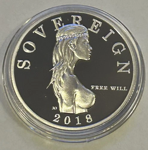 2018 Free Will Sovereign Bullion 1oz .999 Silver Round. “RARE” W/Holder