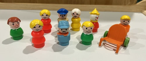 Vintage FISHER PRICE Little People Figures Clown Train Police Boy Girl Chair Lot