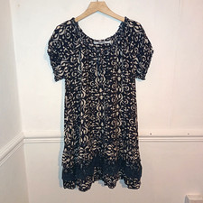 Rosebud Womens Dress Blue Size M UK 12 14 Cotton Mix White Print Boho Lace