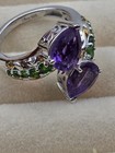 3.25ctw African Amethyst & Chrome Diopside Bypass Ring Platinum Plated Size 6 — photo 3
