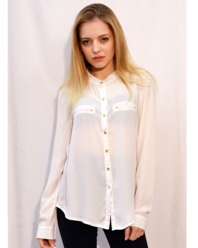 Mandarin Collar Long Sleeve Soft Plain Color Chiffon Blouse Shirt Office casual - Afbeelding 1 van 5