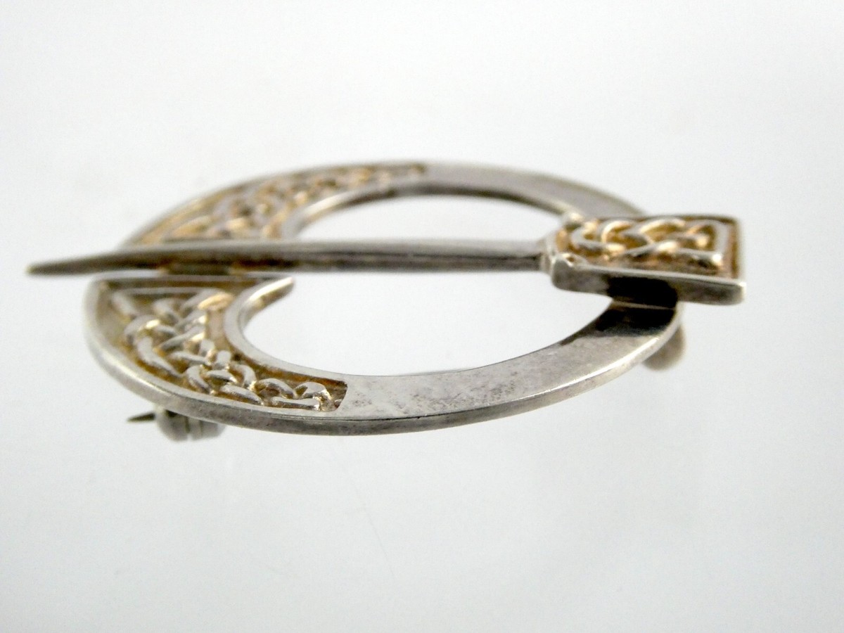 Alexander Castle Sterling Silver Celtic Brooch With Purple CZ - 35mm X 10mm, Jewelry Gift Box, Women's Pin