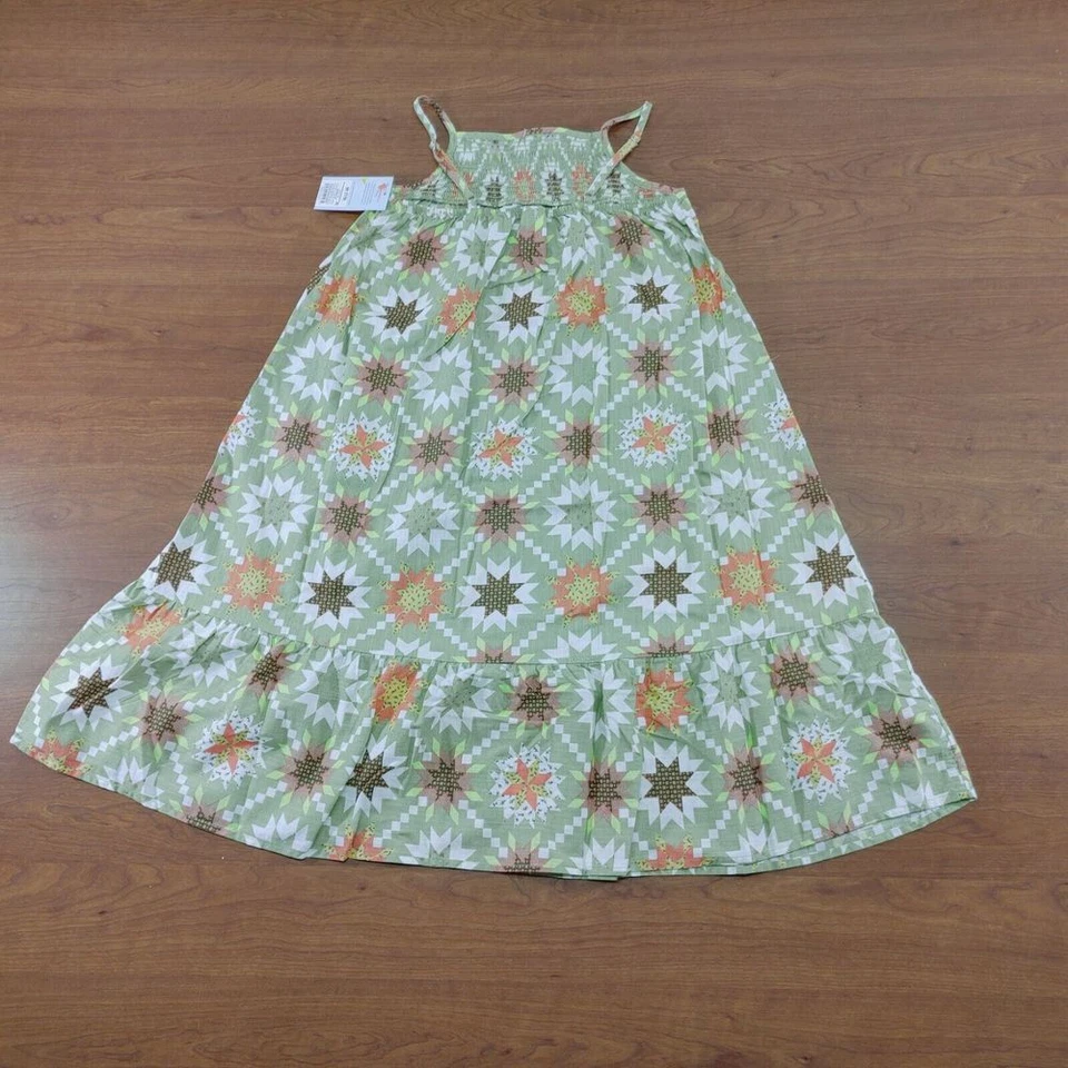 Mint Green Floral Sundress with Starburst Pattern and Ruffle Hem - Image 2 of 4