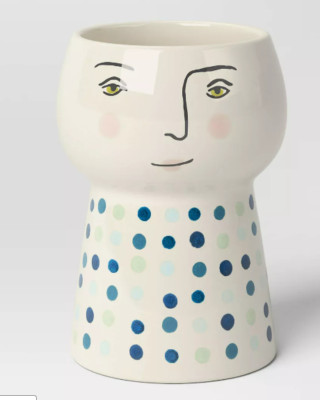 NWT: Threshold - Indoor/ Outdoor, White , Polkadot, Ceramic, Face Planter  New