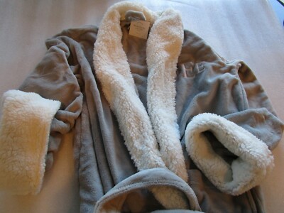 Pottery Barn Sherpa Faux Fur Robe Small Gray Smoke Monogrammed Jee
