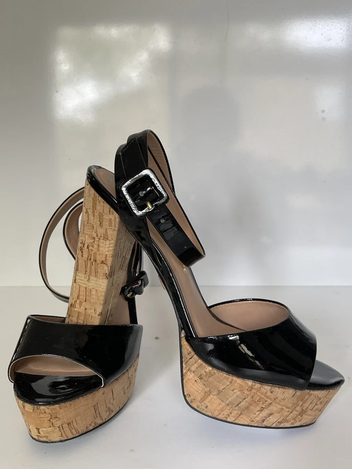 Sandalias de diseñador Pour La Victorie negras y con plataforma de corcho zapatos tacones talla 6 Foto 2 de 4