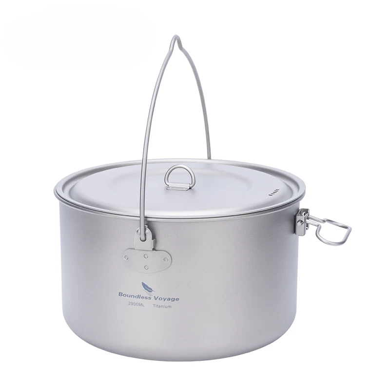 Titanium Pot Camping Cookware Hanging Soup Pot with Lid Outdoor Cooking Kitchen - Image 3 of 4