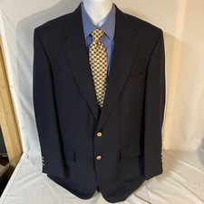 Stafford Mens Wool Blend Blazer Jacket Navy Blue 42L 42 L 2 Gold Buttons FS 