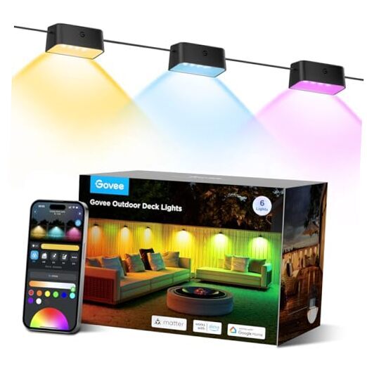 Outdoor Deck Lights, RGBIC Outdoor Lights with 4000K White Light, IP65 6 Packs