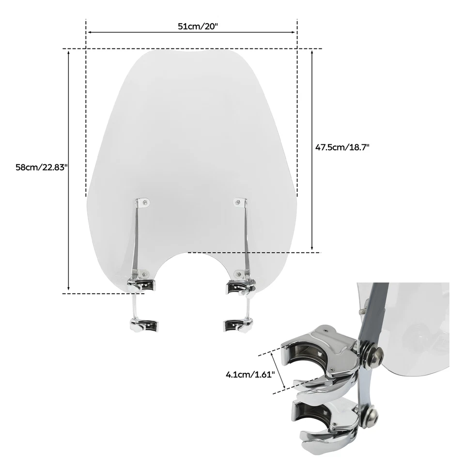 Windshield & Bracket 41mm Clamps For Harley Softail FXST Dyna Wide Glide 88-13 - Image 4 of 4