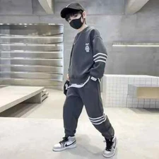 Boy Girls Clothes Casual Stripe 2 Pieces Sets Teenage Sweater Pullover Top Pant