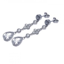 Sterling Silver Teardrop Dangling CZ Stones Stud Earrings