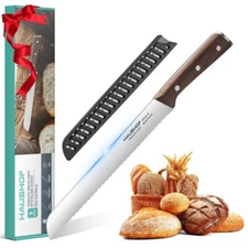 HAUSHOF Bread Knife 8" Serrated Bread Full Tang Stainless Steel Bread Cutter NEW