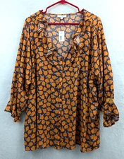 Studio B By Bobeau Shirt sz 3X orange floral print long sleeve top ruffly 1194