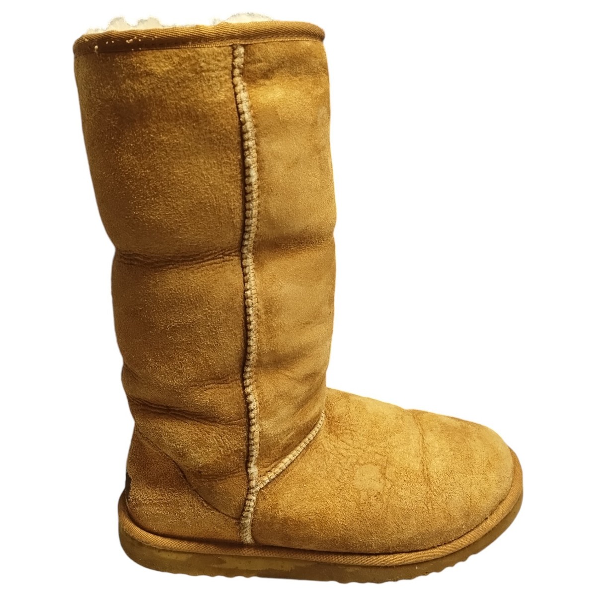UGG Australia Tall Snow Boots Womens Size Tan Suede Faux Fur Lined Pull On