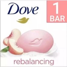 DOVE (1) 3.75 Oz. Bar 🫧 ●REBALANCING● 🍑🫧 White Peach & Rice Milk Beauty Bars.