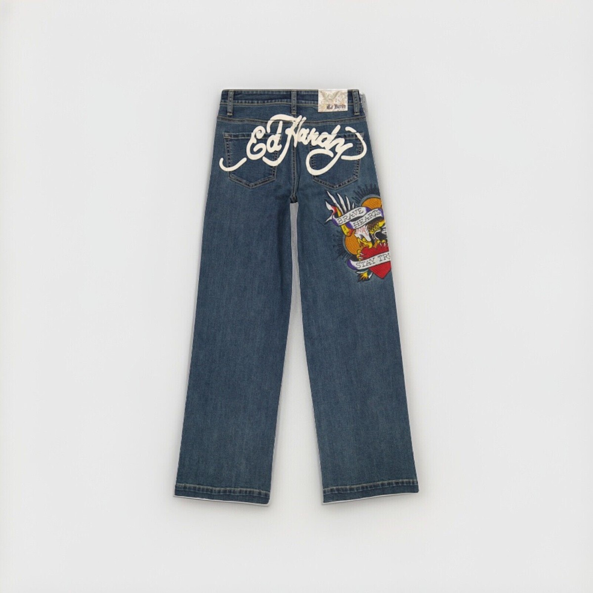 Ed Hardy Women's Brave Hearts Stay True Eagle Wide Leg Jeans Med