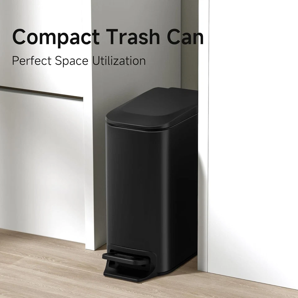 Slim Bathroom Trash Can with Lid, Soft Close, Step Treads - Image 4 of 4