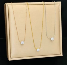 Stainless Steel Solitaire 6mm CZ Pendant Necklace Choker 16+2inch Chain P11