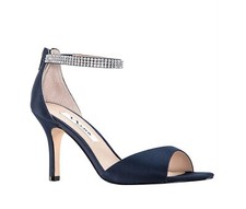 Nina VOLANDA WOMENS NEW NAVY SATIN CRYSTAL ANKLE-STRAP DRESSY SANDAL US 8.5 M