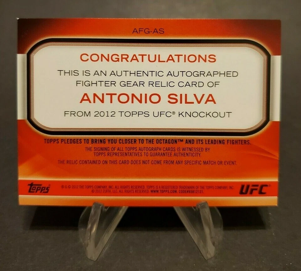 2012 Topps UFC Knockout Fighter Relics Autographs Red #AFG-AS Antonio Silva 6/8 - Image 2 of 2