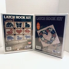 2-National Yarn Crafts Latch Hook Kits R887 Colonial Sampler, P435 Heart Wreath