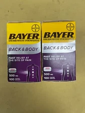 2 New Bayer Back & Body Pain Reliever 500mg - 100 Caplets Each Box Exp. 06/2026+