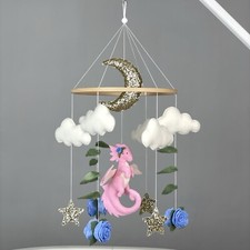 Baby mobile girl Dragon crib mobile Fantasy nursery decor Felt dragon Flower