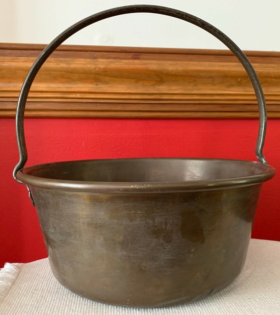 ANTIQUE BRASS CAULDRON COOKING POT APPLE BUTTER KETTLE FARMHOUSE PRIMITIVE eBay