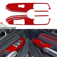 6Pcs Red Carbon Fiber Window Lift Switch Panel Cover For Ford Mustang GT 2024-25